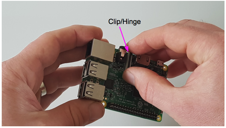 Unclipping clip/hinge on the Raspberry Pi camera cable connector