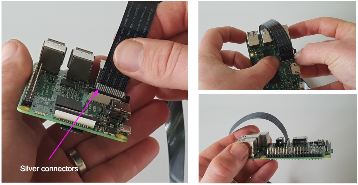 Connecting the camera cable to the Raspberry Pi camera connector