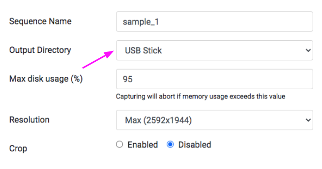 Storing images and data on an external USB stick