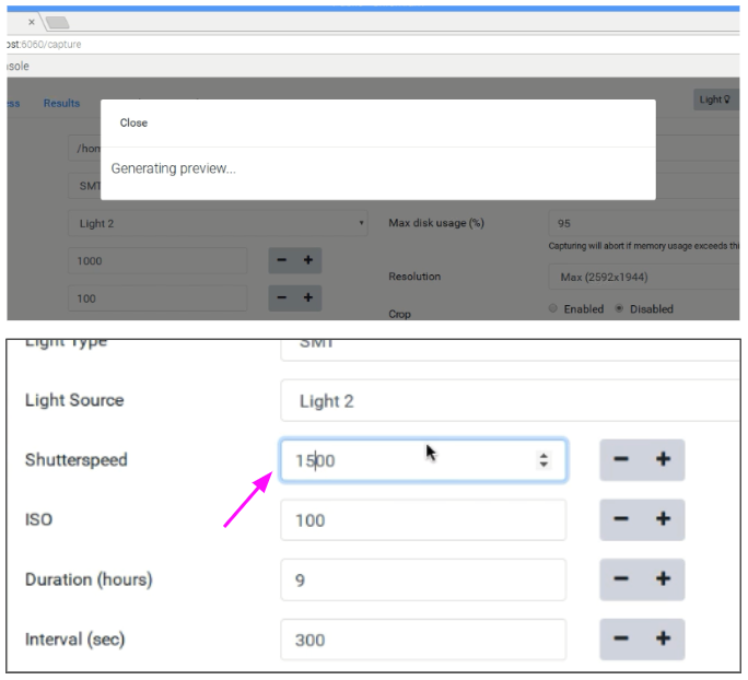 Configure the shutterspeed setting