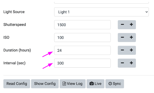 Configure the shutterspeed setting