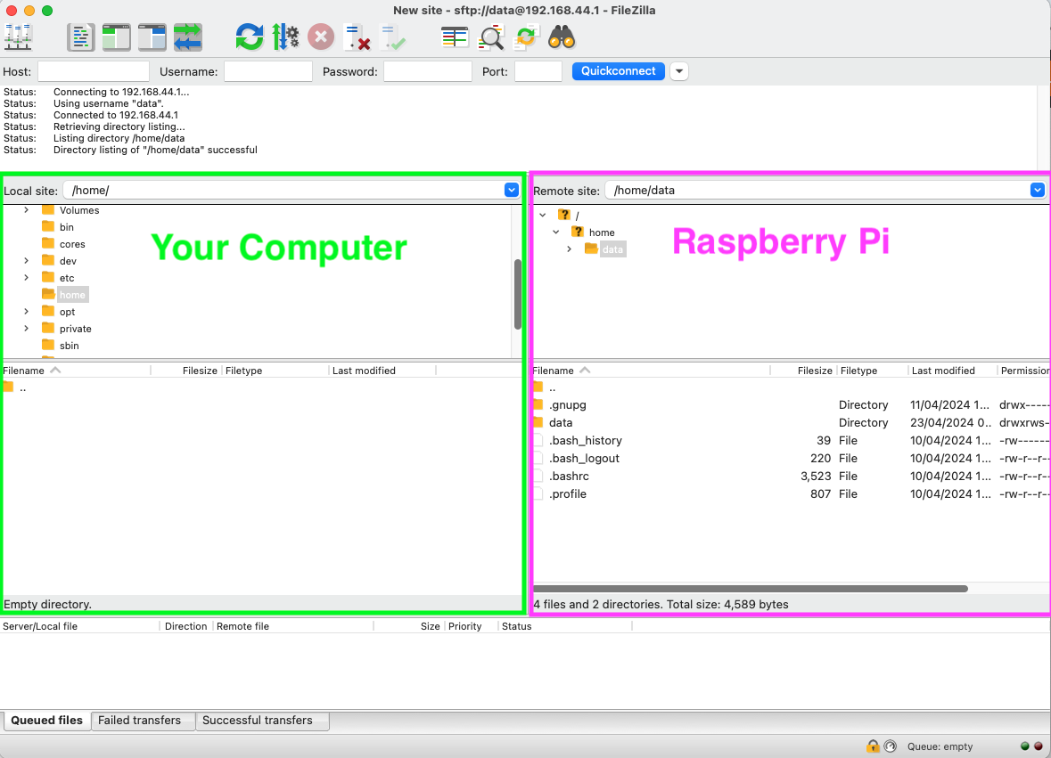 Filezilla Client layout explained