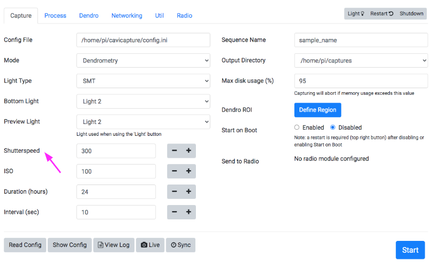 Change the shutterspeed to optimise thresholding