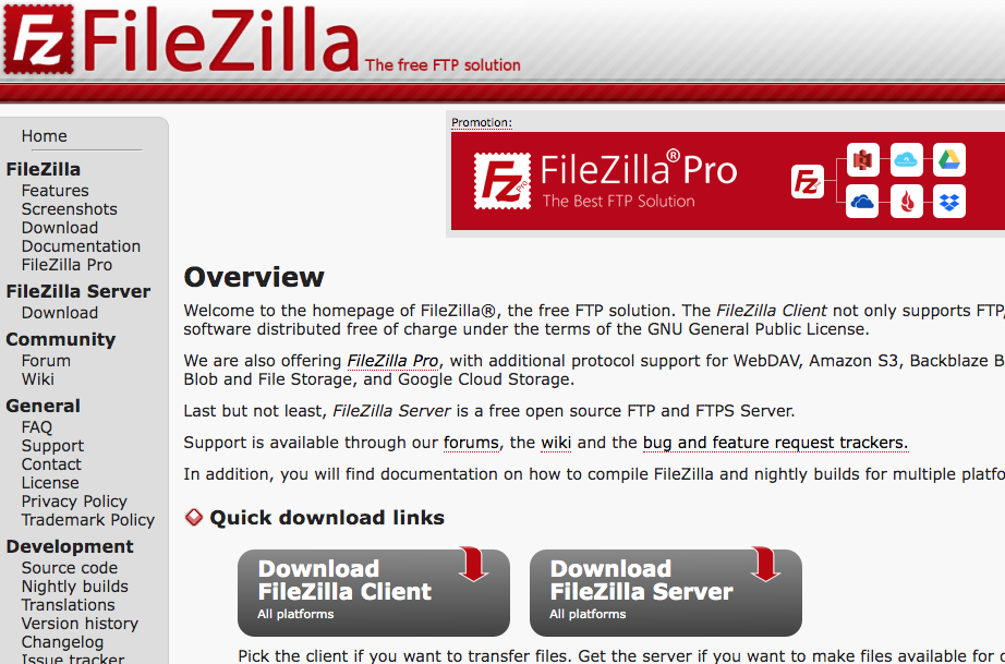 Filezilla FTP client