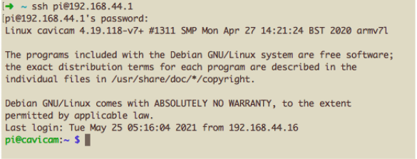 Connected to the Pi over SSH