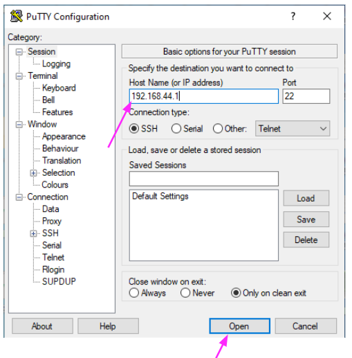 PuTTY configuration