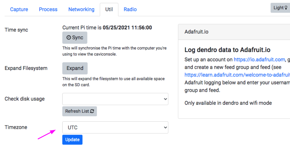 Set the appropriate timezone using the Caviconsole