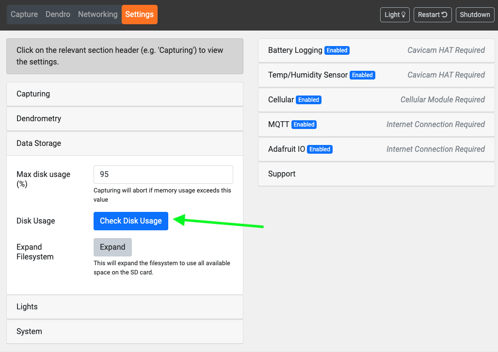 The check disk usage option in Util