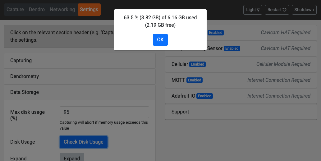 Pi disk usage displayed