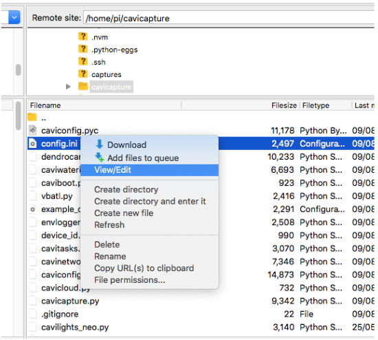 Editing the config.ini file via the Filezilla FTP client