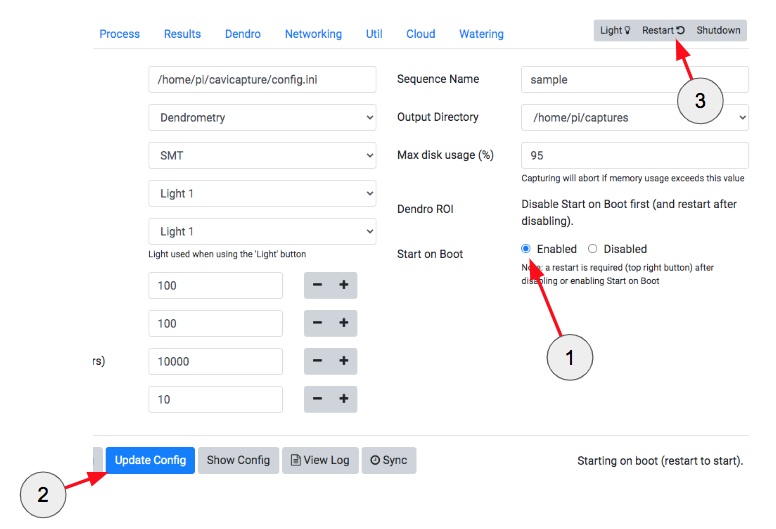 Starting image capture procedure