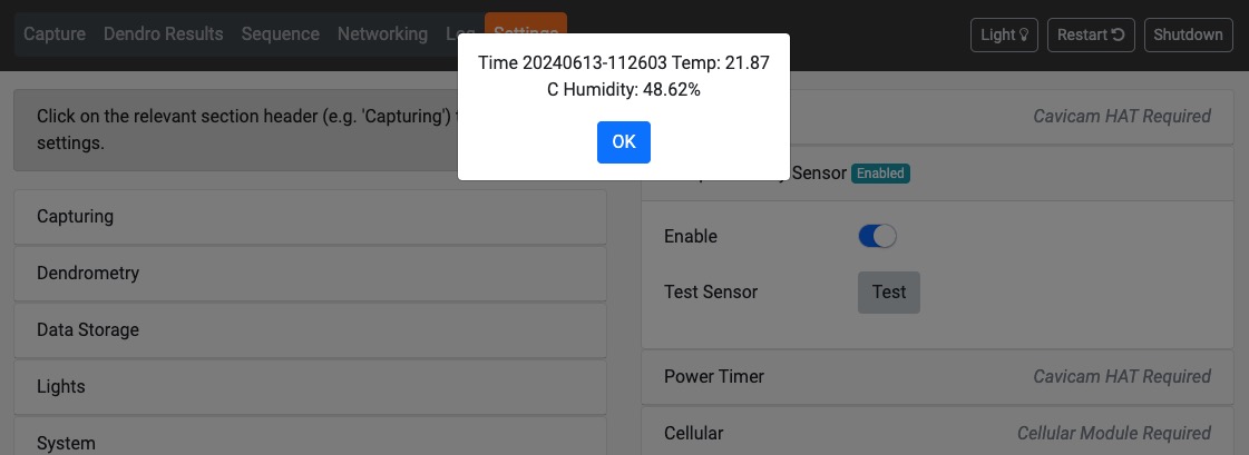 Temp humidity sensor test result