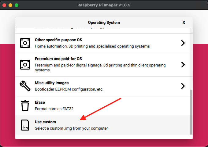 Choose "Custom" for the OS