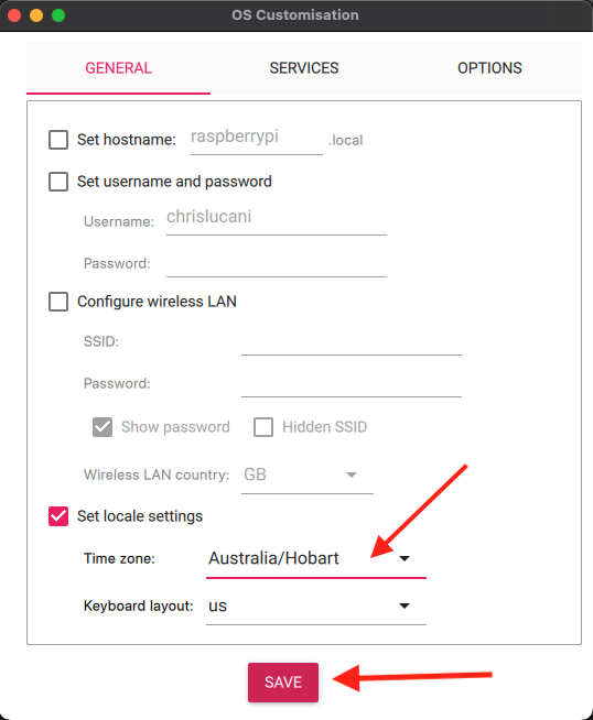 Select the relevant timezone