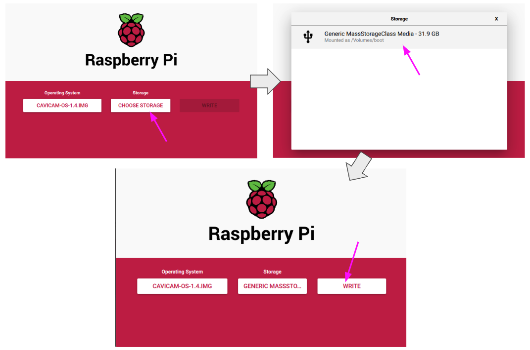 Flashing the Cavicam OS image to the MicroSD card using Raspberry Pi Imager