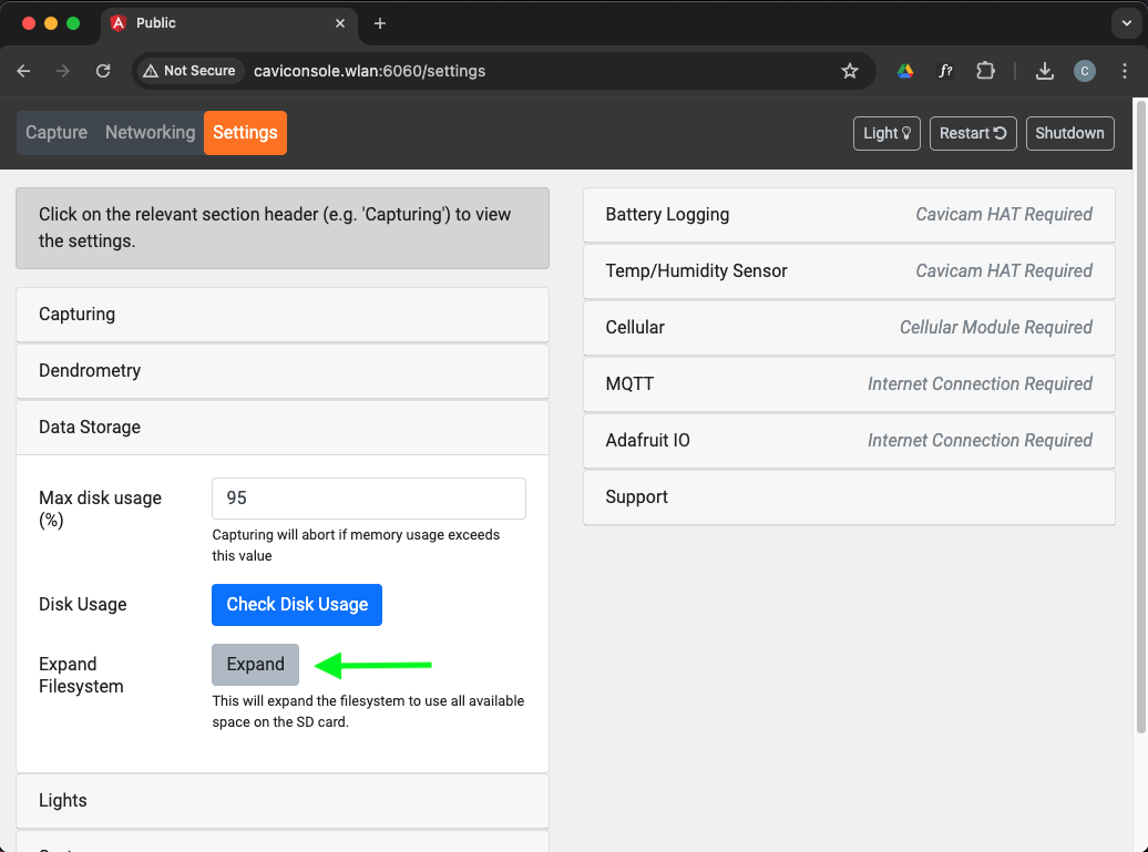 Expand the File System using the Caviconsole