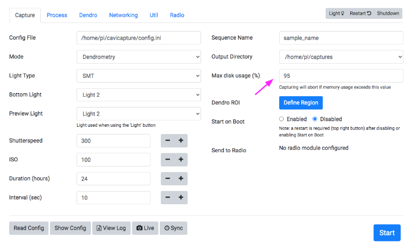 The max disk usage option